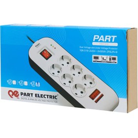 تصویر  محافظ شش خانه ارت دار با کلید و کابل 1.8 متری آنالوگ پارت